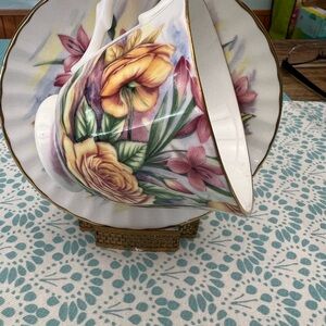 Vibrant Floral Mug with Gold Accents